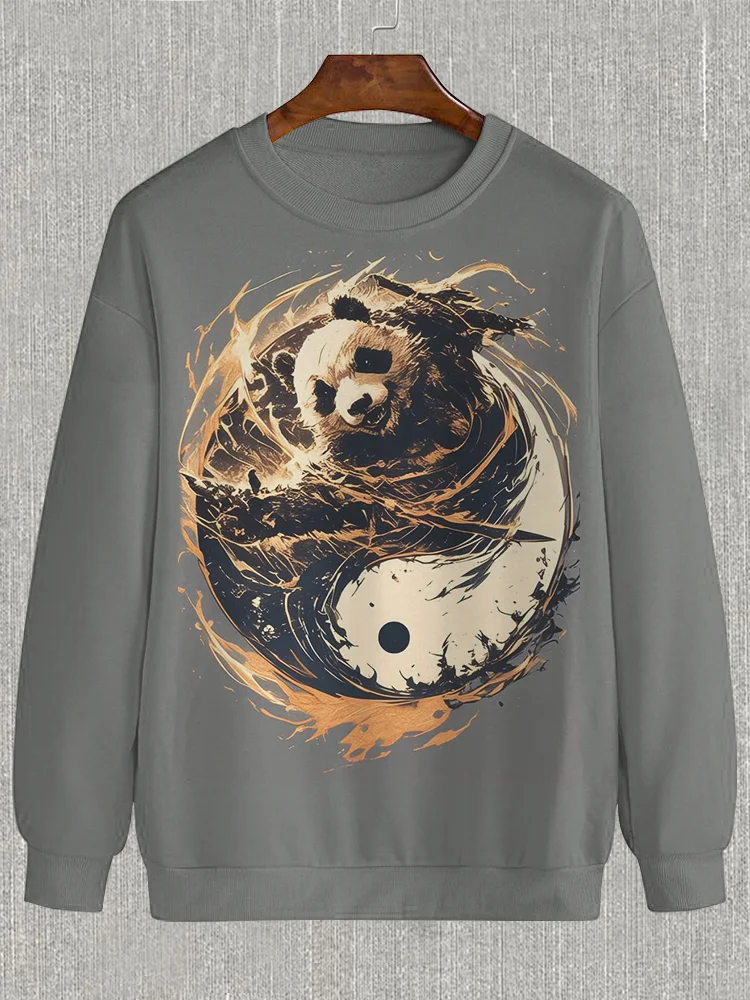 Men's Yin Yang Panda Art Print Casual Sweatshirt