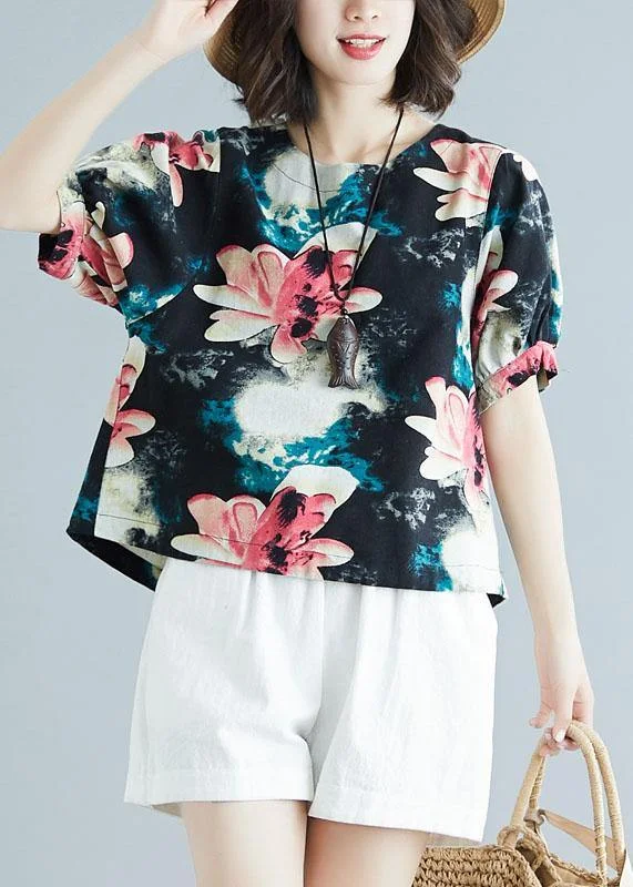 Beautiful floral cotton tunic pattern short sleeve daily summer shirt