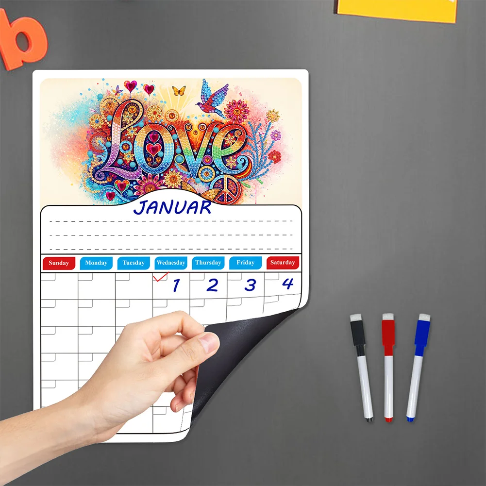 LOVE DIY Diamond Painting Fridge Stickers Calendar for Fridge Whiteboard