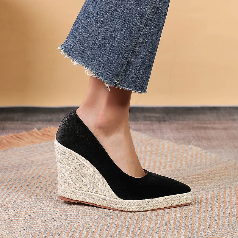 Wongn Wongn Thick Platform High Heel Pointed Shallow Single Shoes Female Grass Hemp Rope Bottom