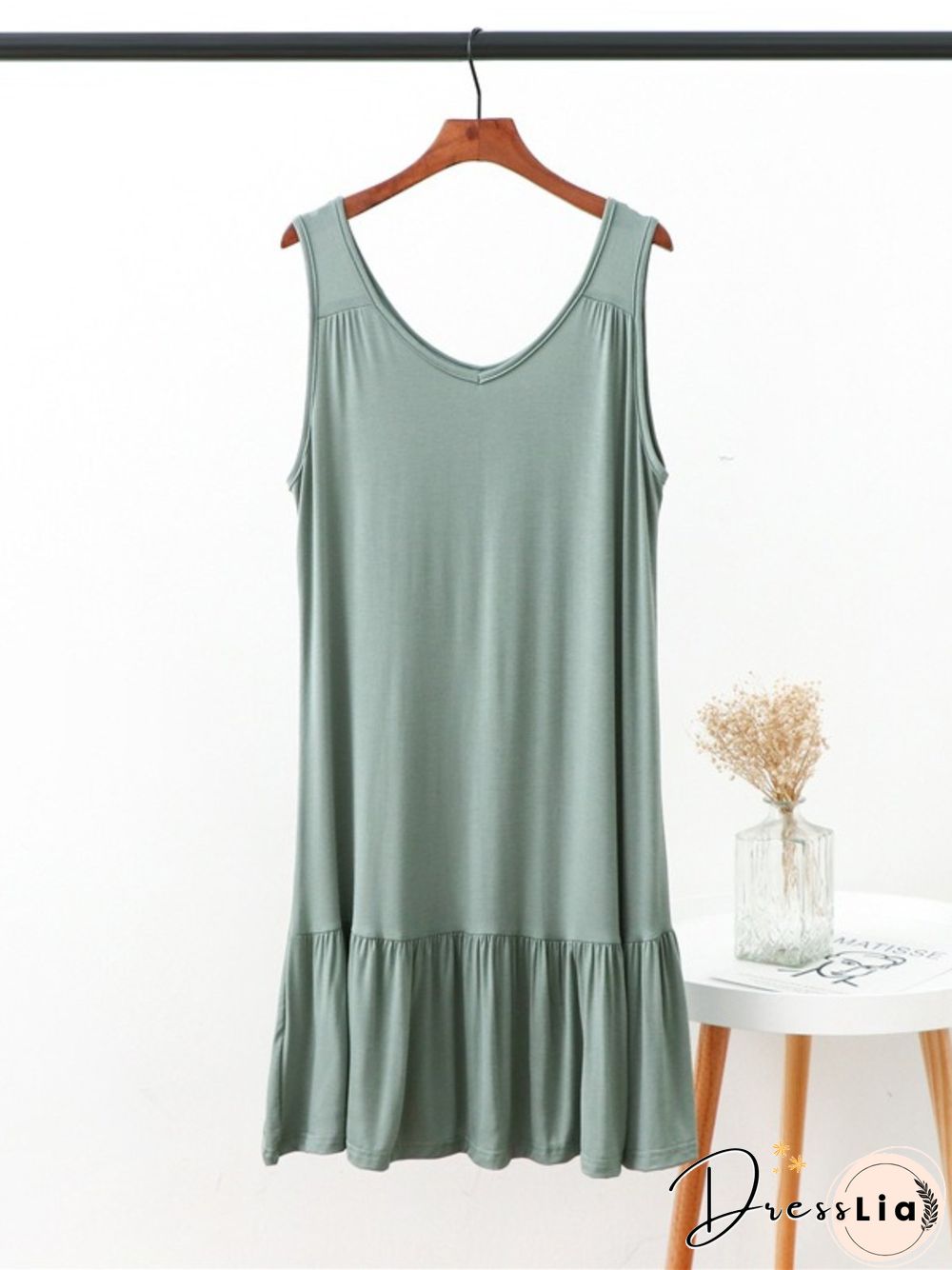 Vintage V Neck Plain Sleeveless Plus Size Casual Knitting Dress