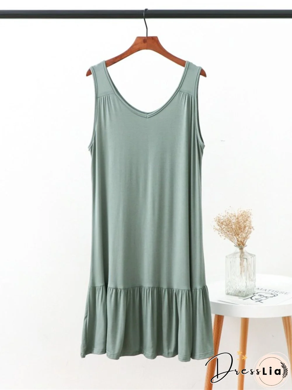 Vintage V Neck Plain Sleeveless Plus Size Casual Knitting Dress