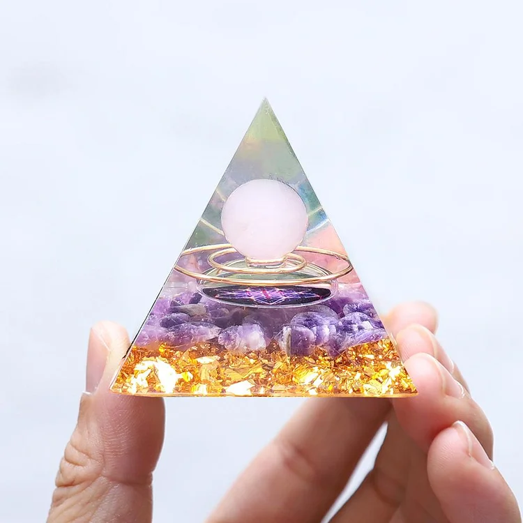 Orgonite Pyramid Amethyst Peridot Crystal Energy Purify Mind Crafts (B)