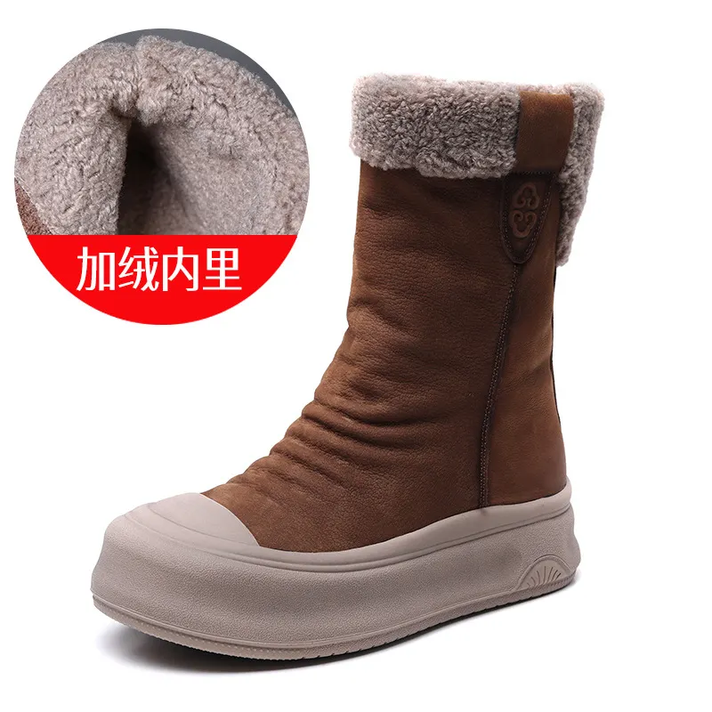 Yyvonne Cowhide Lamb Wool Snow Boots Winter New Maillard Warm And Velvet Boots Thick Bottom Increase