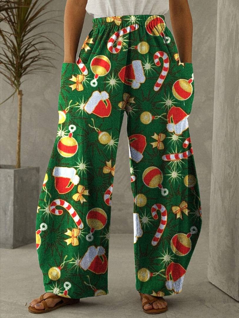 Christmas Green Print Casual Pants