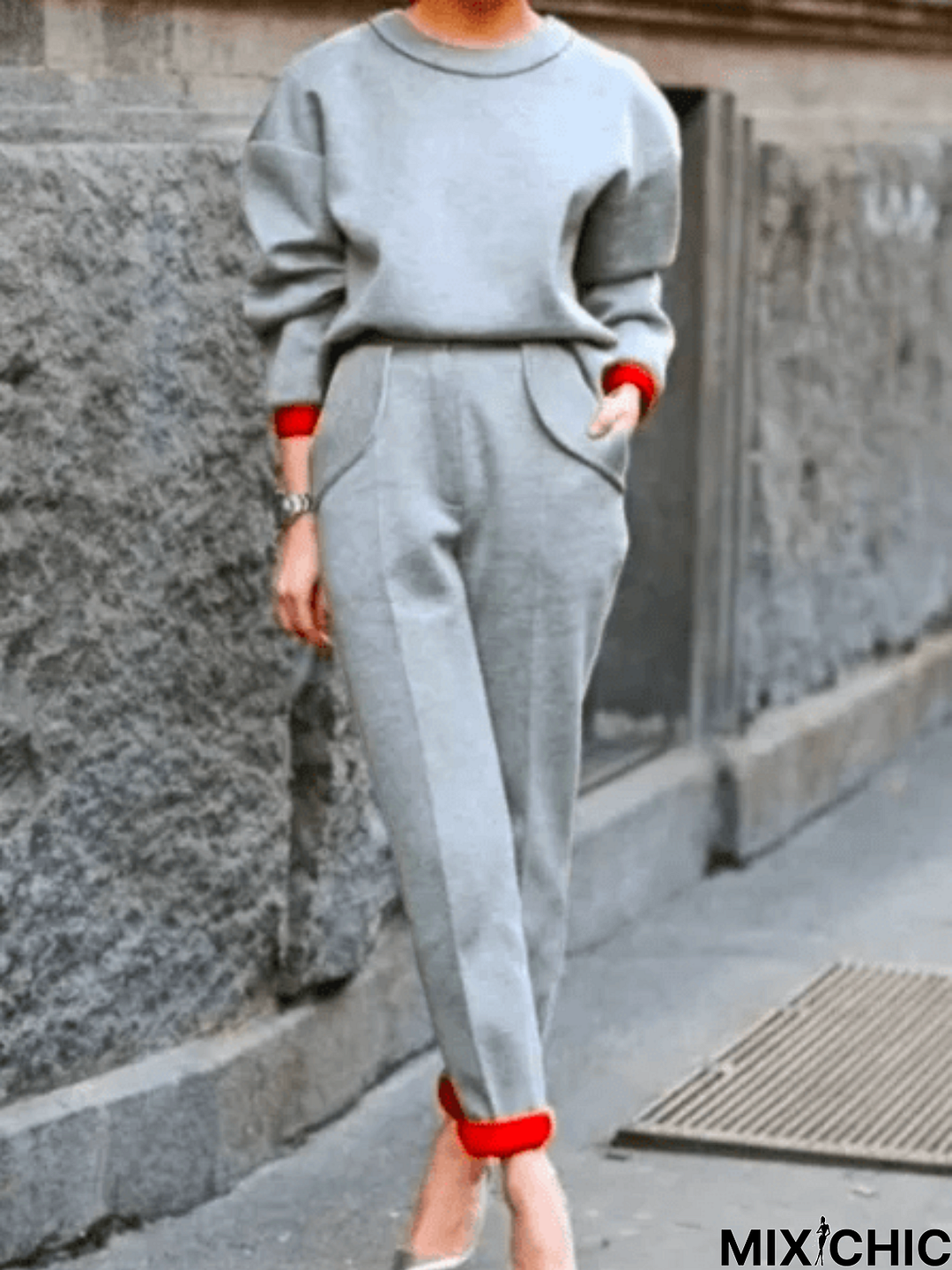 Spring Simple Top With Pants Daily Crew Neck Long sleeve Suits