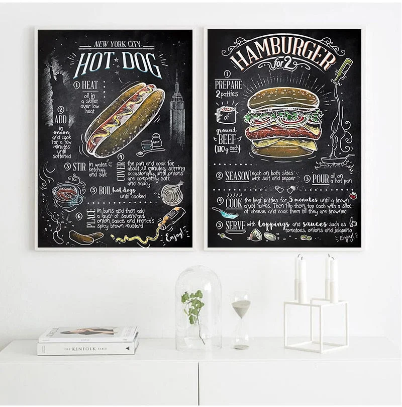 Hamburger hot dog fast food wall art kitchen cafe home Nursery Kids Room HD quality posters Art Decor canvas painting M651