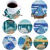6Pcs/set Diamond Painting Wooden Bridge Coaster Cup Cushion With Holder