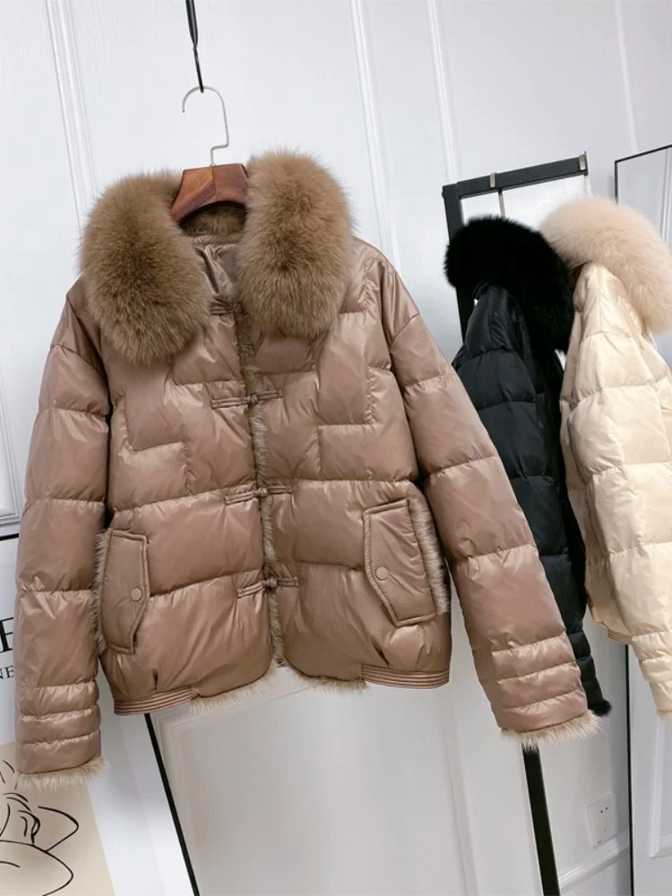 Toloer VAREY LIN New Winter Women Real Fox Fur Collar 90% White Duck Down Jacket Lady Warm Puffer Coat Female Retro Button Parkas