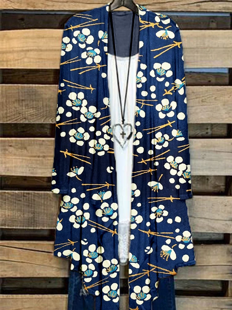 Japanese Plum Blossom Art Flowy Cardigan