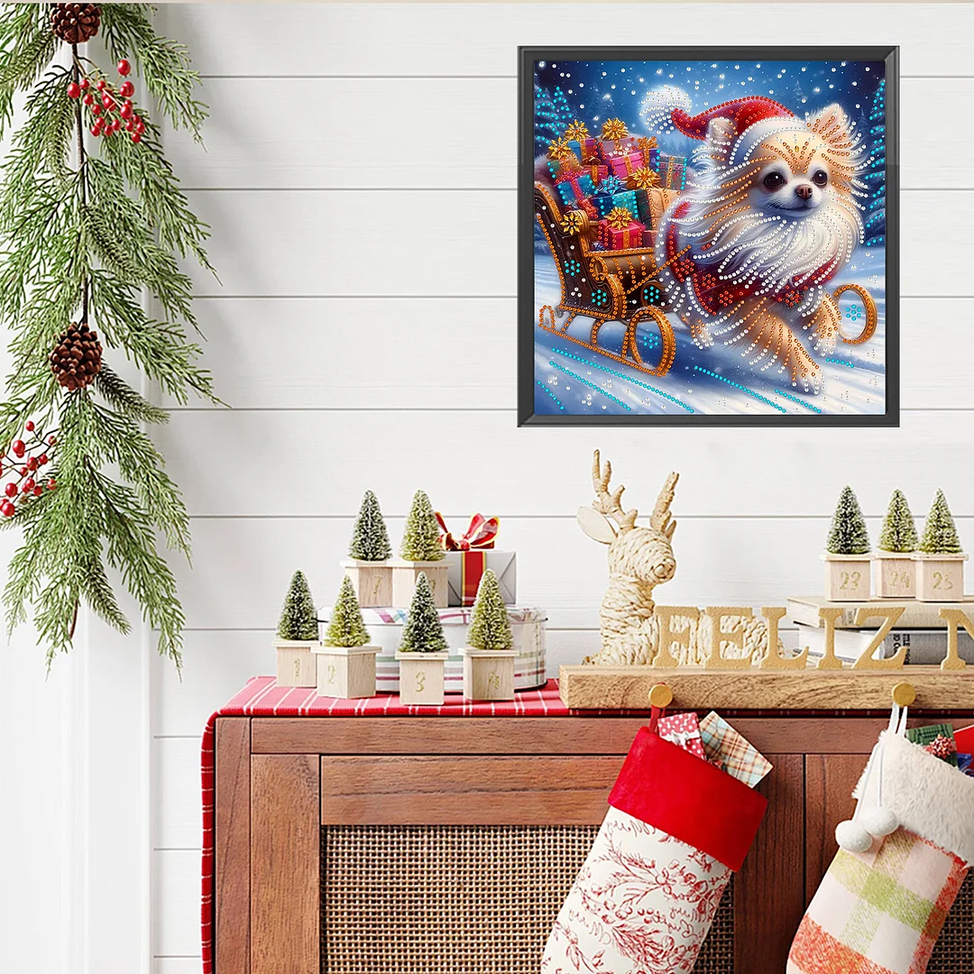 Christmas Dog - Diamond Painting - Partial Special Shaped Drill(Canvas|30*30cm)
