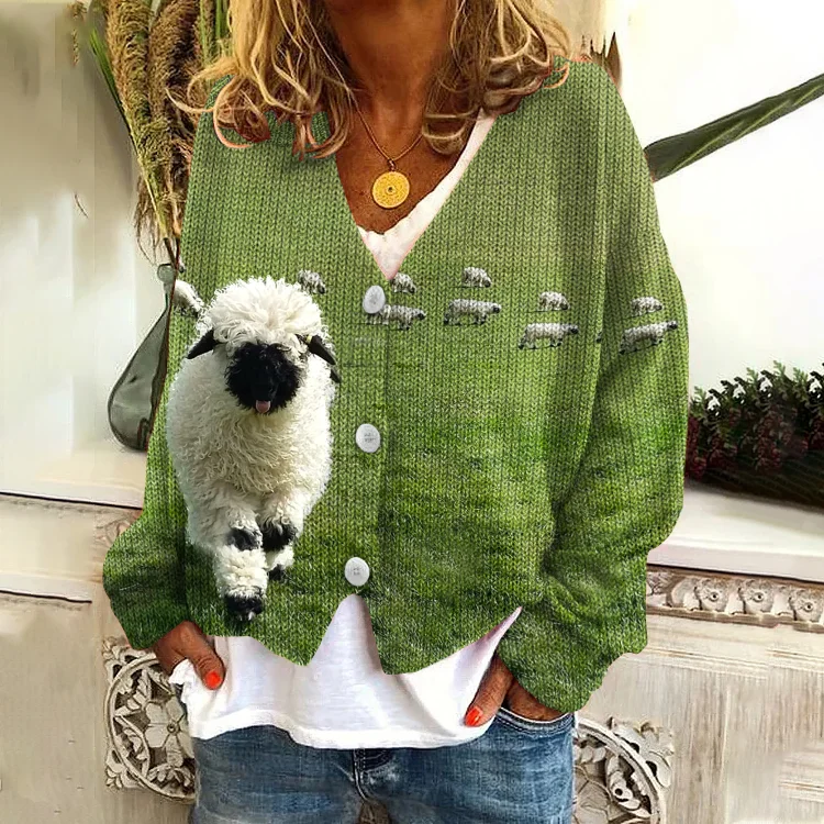 VChics Greetings From The Stray Sheep Graphic Casual Cardigan