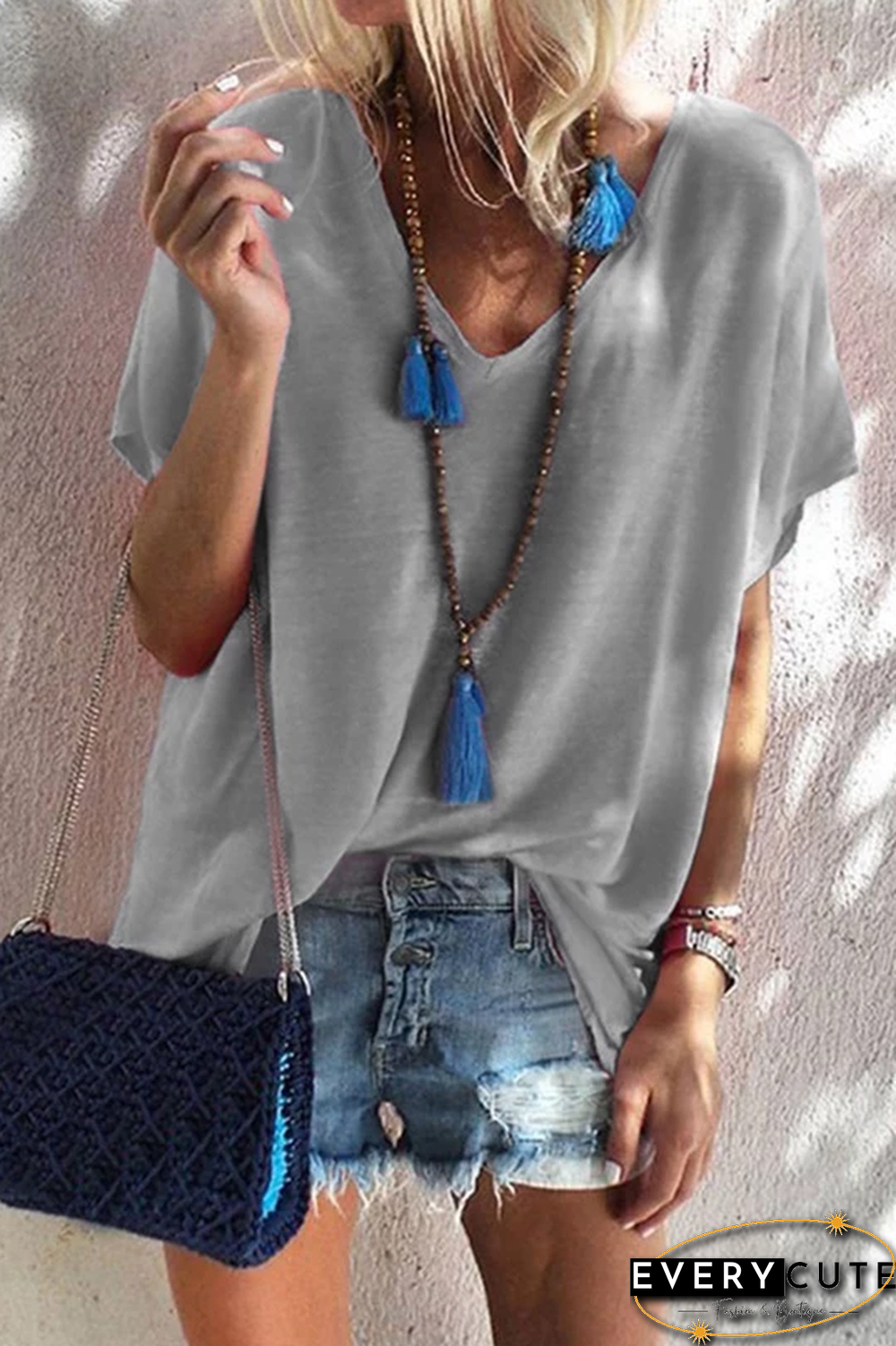 V Neck Grey T-shirt