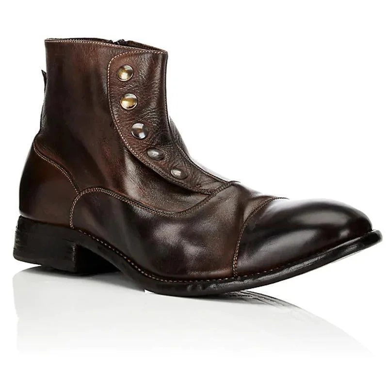 Men's Vintage Button Leather Ankle Boots