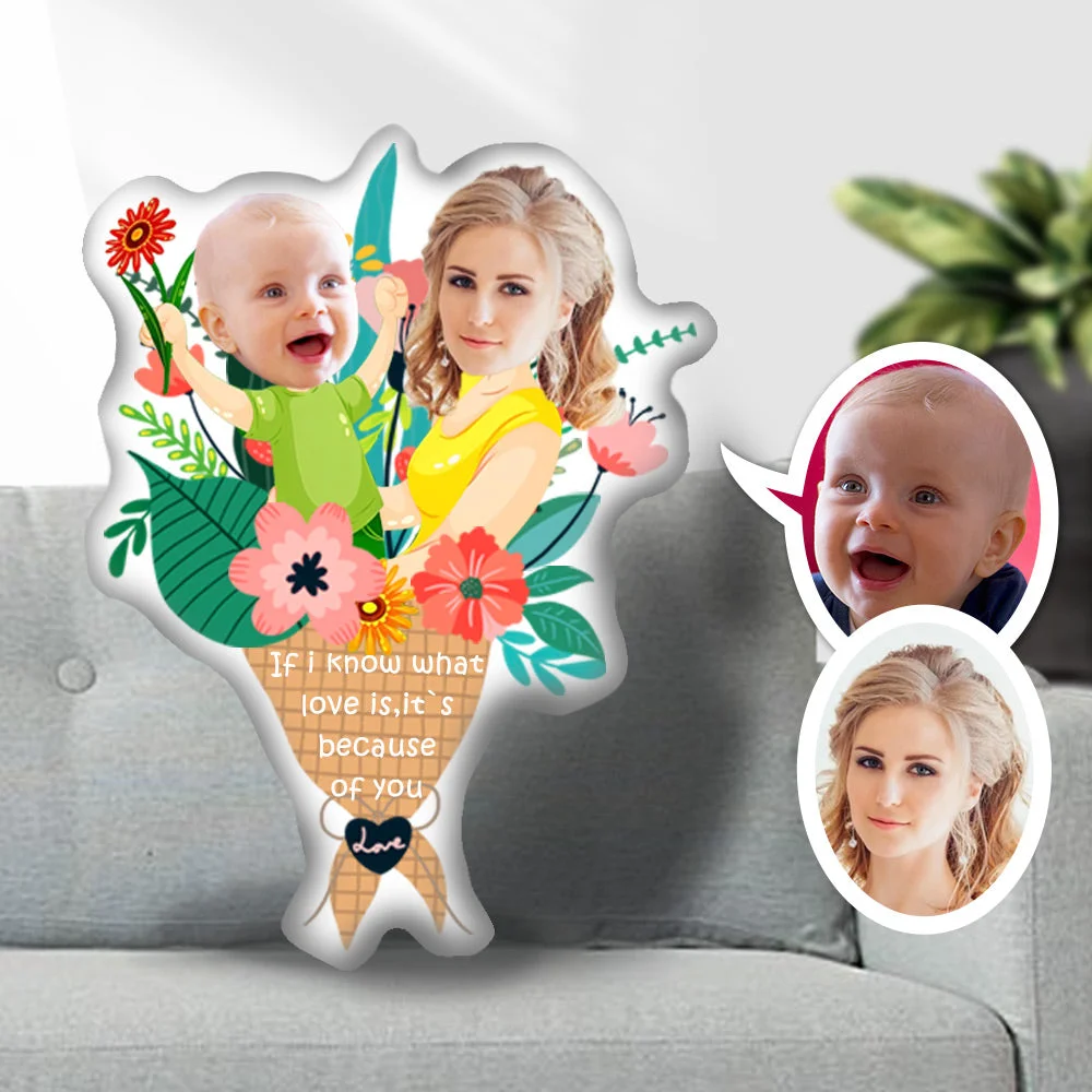 Custom Photo Face Pillow, Mother's Day Flower Photo Face Pillow, Face Picture Pillow Dolls and Toys Face Body Pillow Personalized Doll