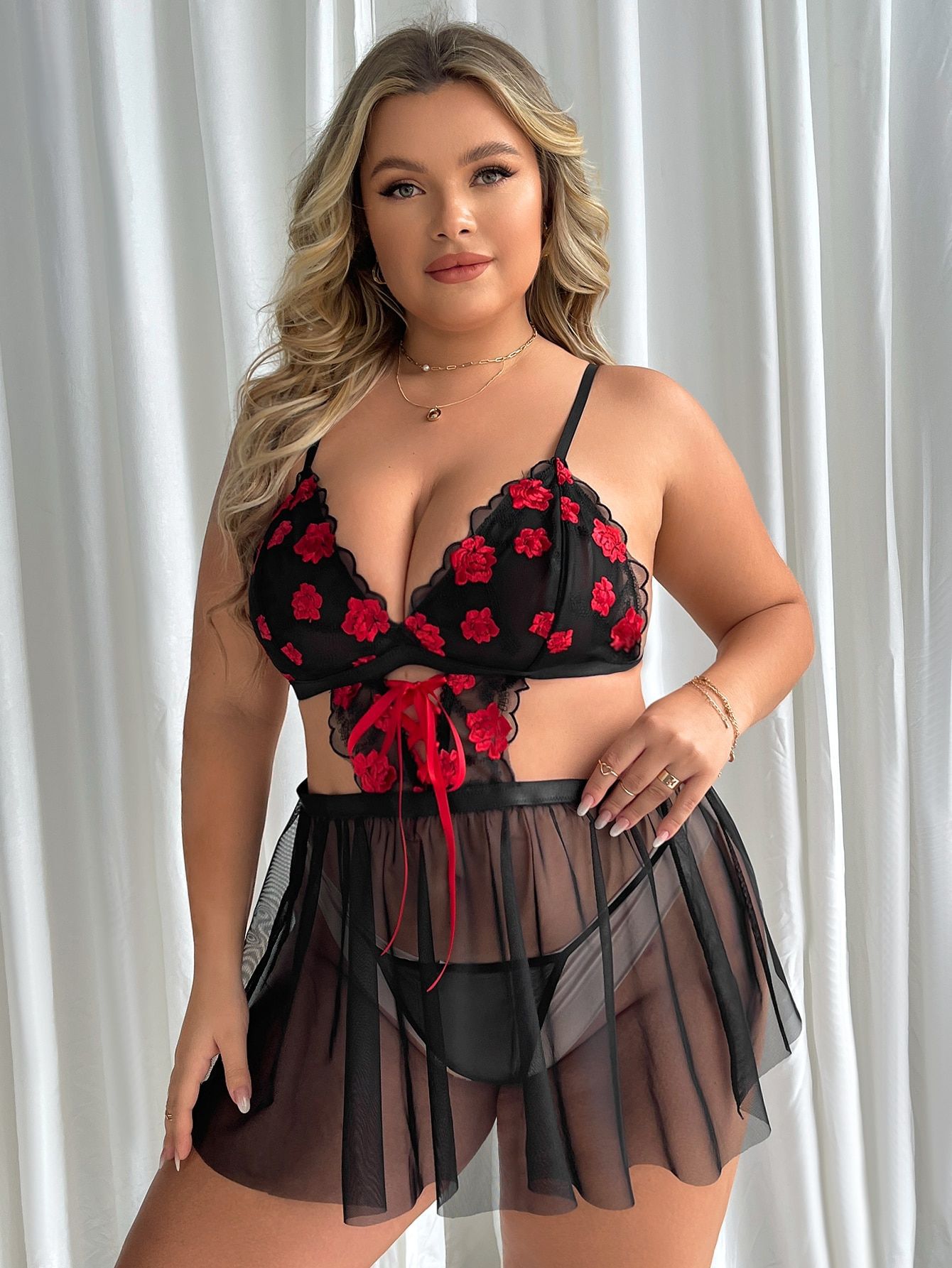 Lovingerie - Three-Point Style Backless Transparent Lace Erotic Lingerie Set