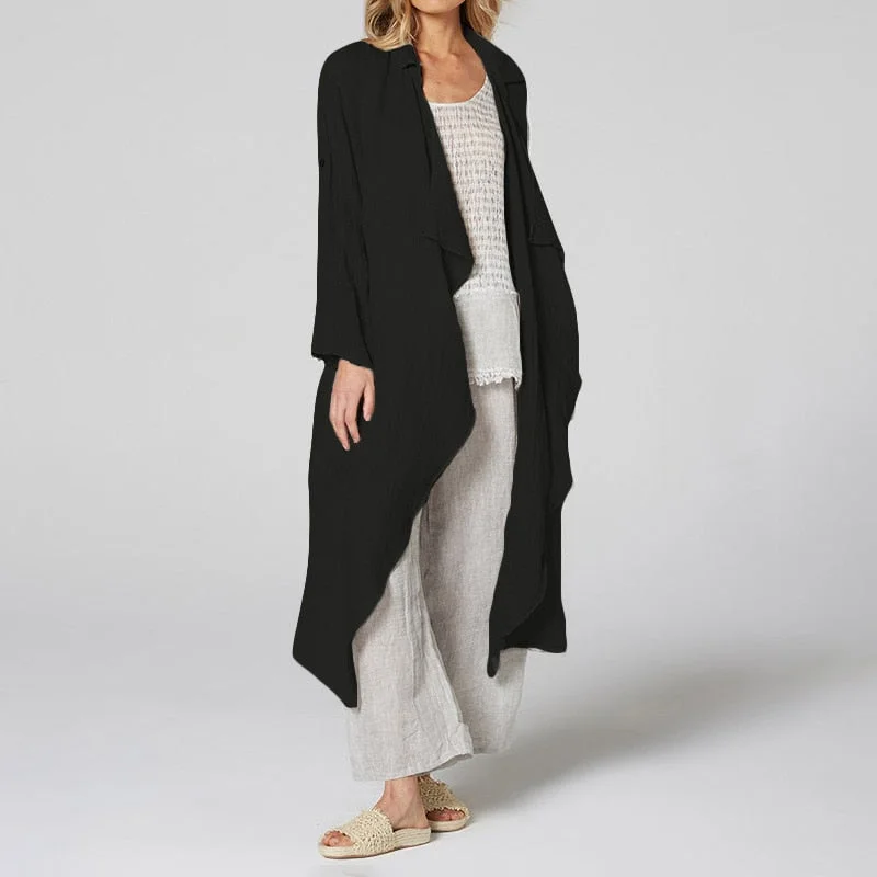 Vintage Women Kimono  Celmia  Casual Long Sleeve Blouses Female Loose Beach Long Cardigan Solid Autumn Shirts  Tops