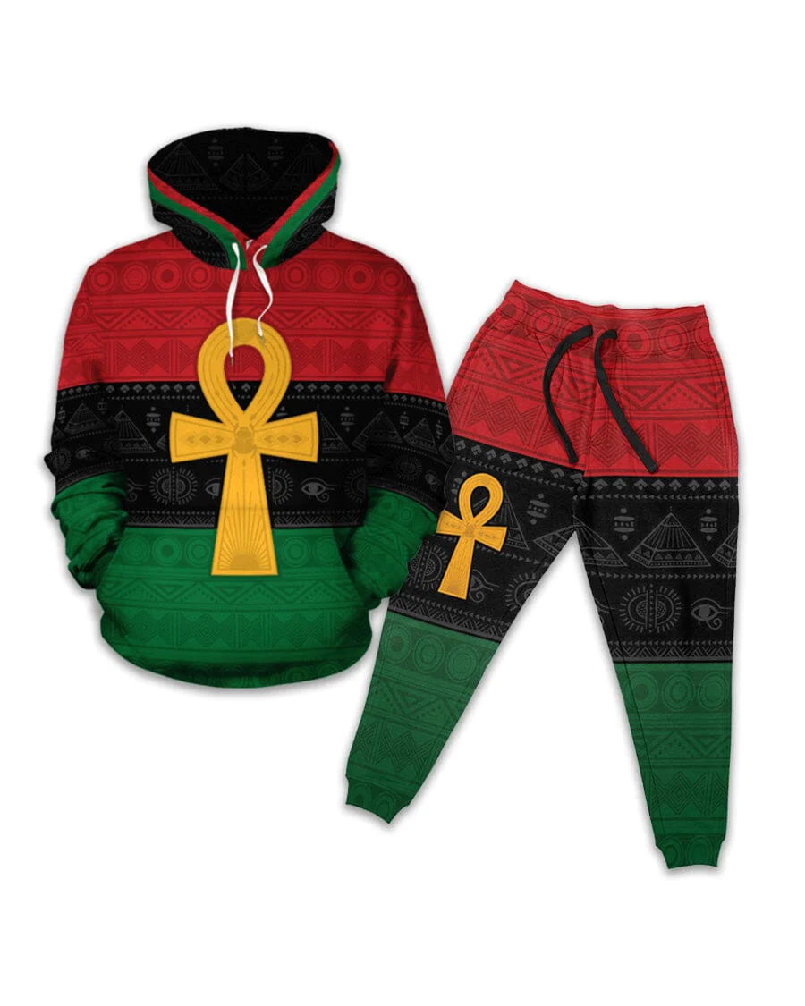 Pan African Ankh Fleece All-over Hoodie And Joggers Set