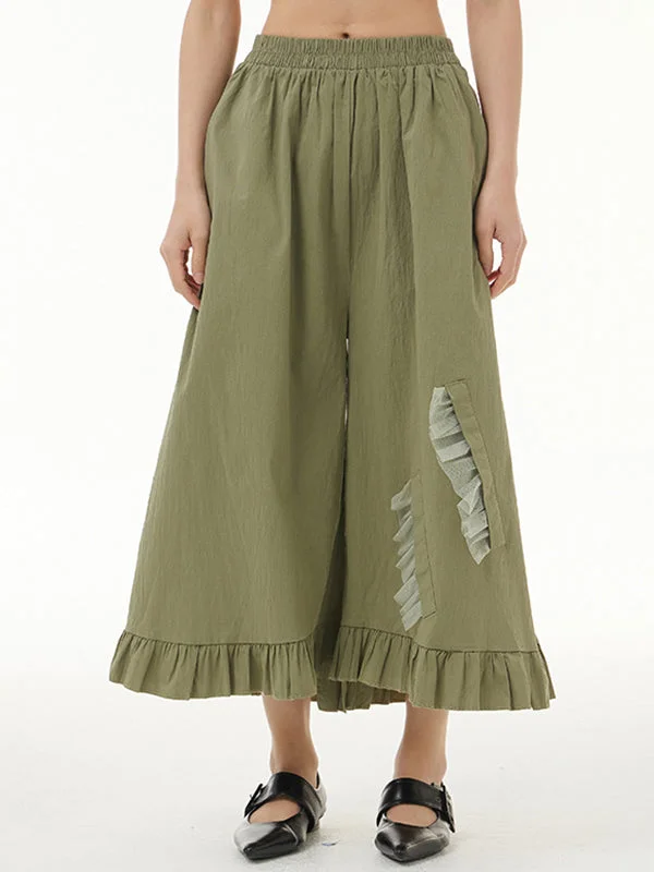 Simple Loose High Waisted Falbala Wide Leg Pants