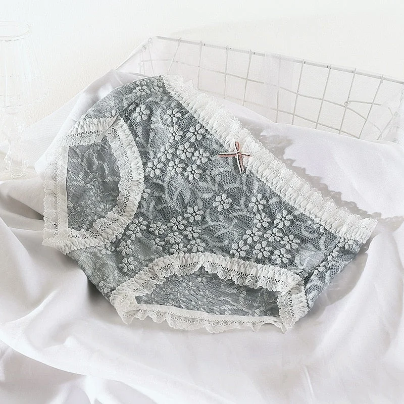 New Women's Underwear Sexy Lace Panties Fashion Flowers Breathable Comfort Briefs Mid Waist Seamless Underpants Lingerie