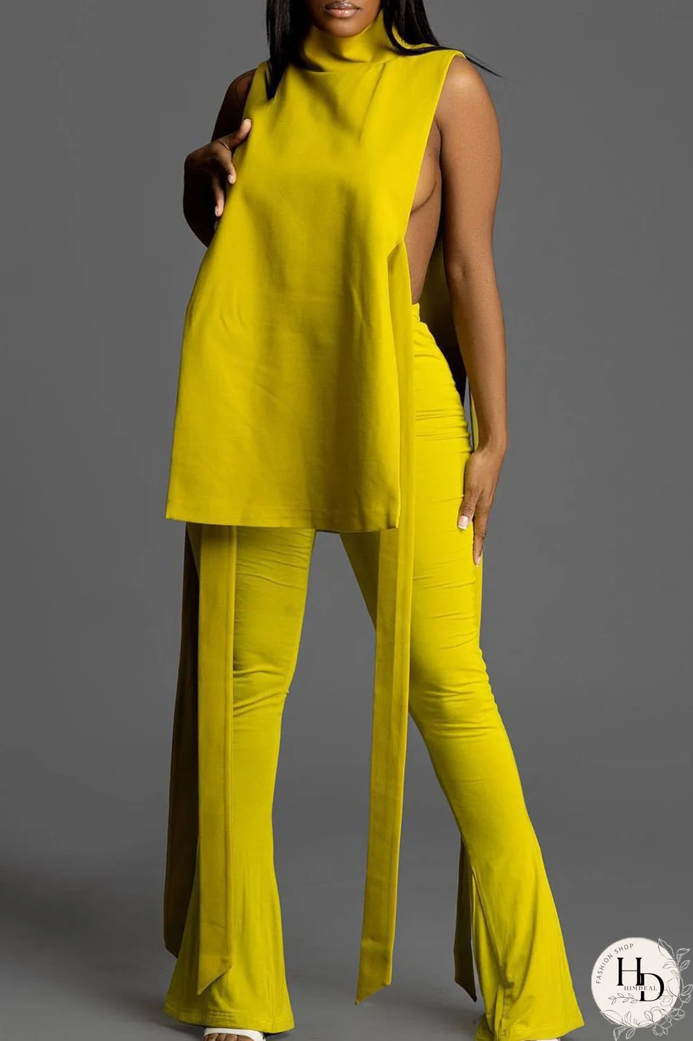 Black Elegant Solid Bandage Hollowed Out Sleeveless Two Pieces