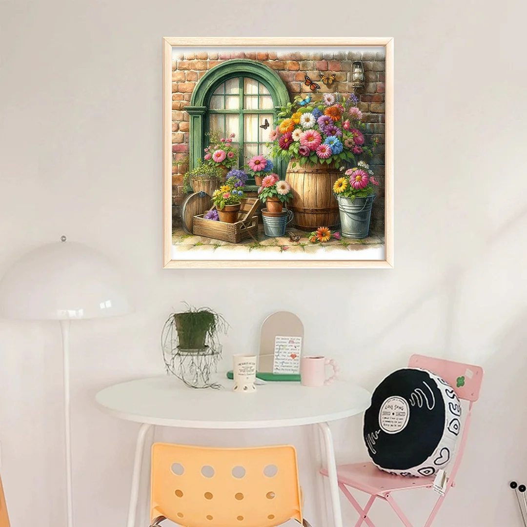 Flowers By The Window Full 11CT DIY Stamped Cross Stitch Kits 40x40cm for Adults