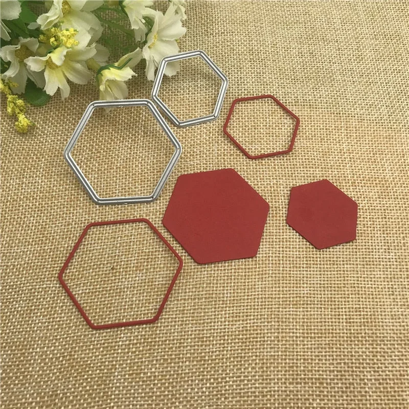 2Pcs Hexagonal frame Metal Cutting Dies Stencils For DIY Scrapbooking Decorative Embossing Handcraft Die Cutting Template