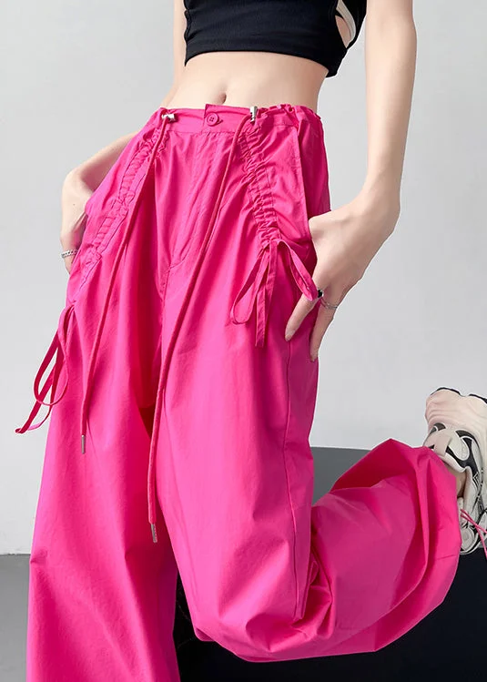 American Style Casual Rose Pockets Drawstring Cotton Pants Spring