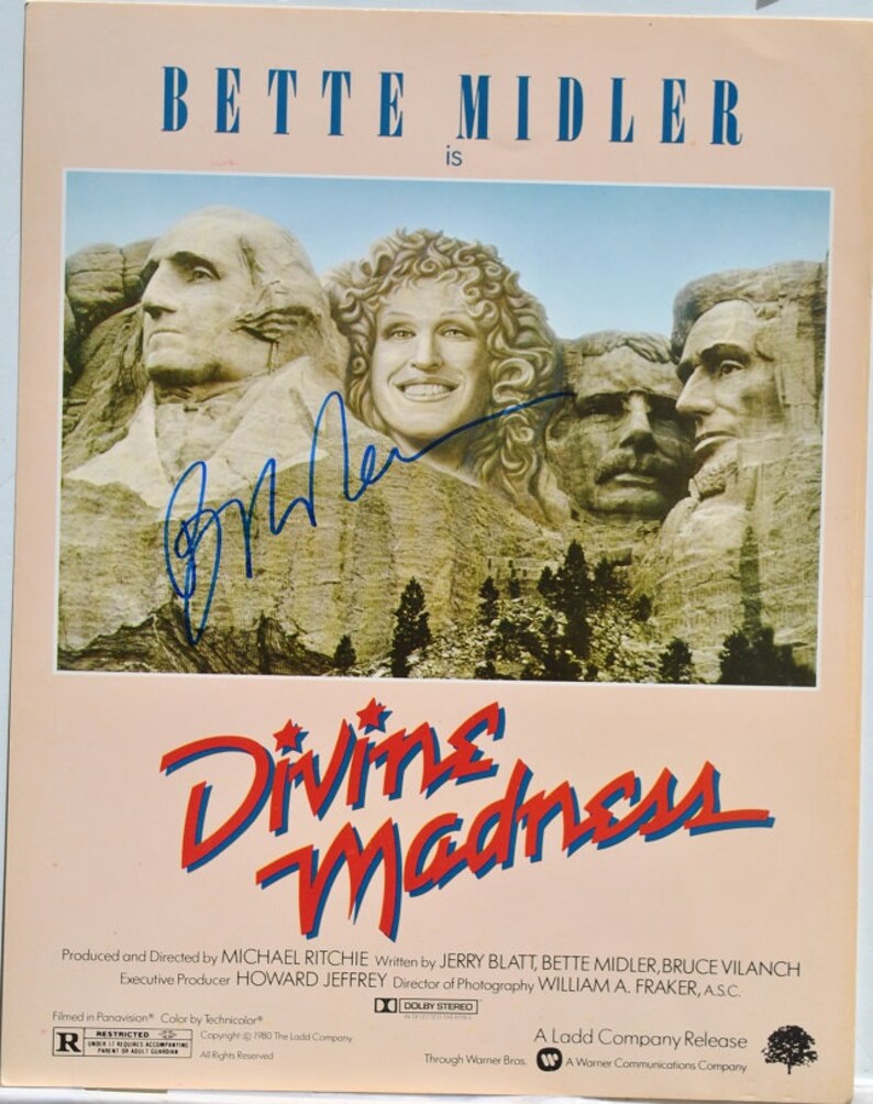 BETTE MIDLER SIGNED Rigid Poster Divine Madness 11x 14 wcoa