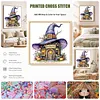 Witch Broom Hut Full 14CT DIY Stamped Needlework Embroidery Kit 15.75x15.75inch Embroidery Needlepoint Starter Kits Cross Stitch Art and Crafts Kits for Beginners Adults Home Decor