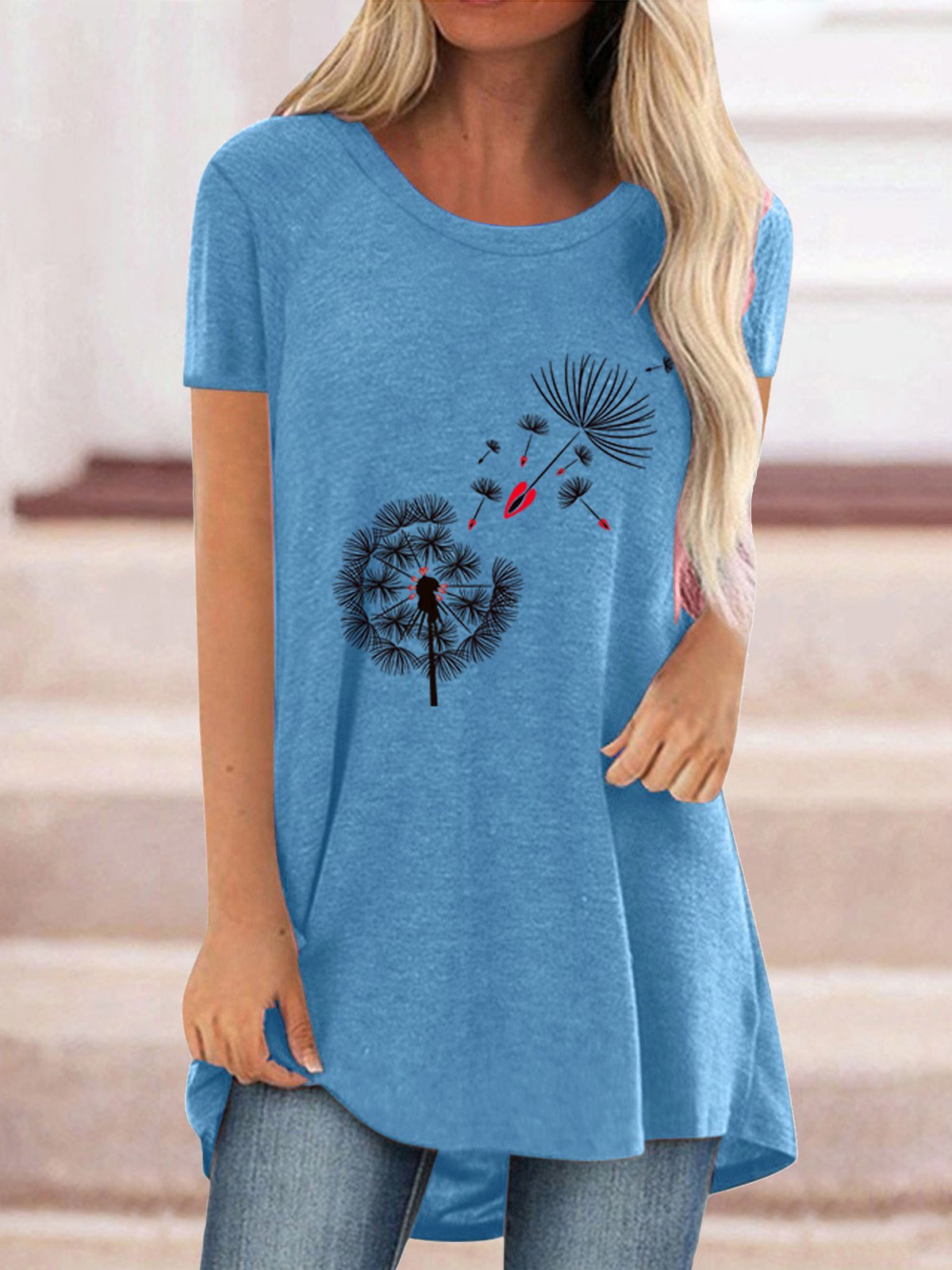 Women Half Sleeve V-neck Solid Color Dress