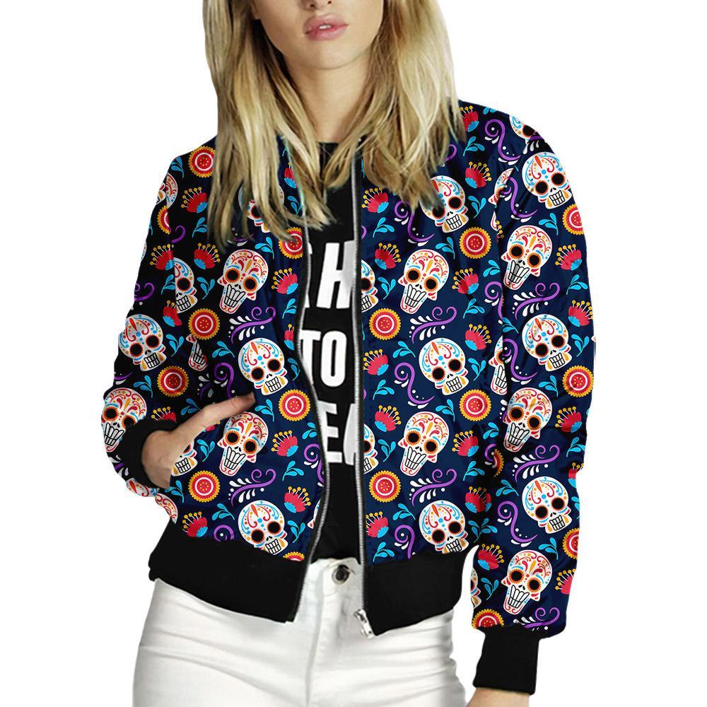  thdmladies Halloween Digital Print Stand Collar Jacket thedmladies