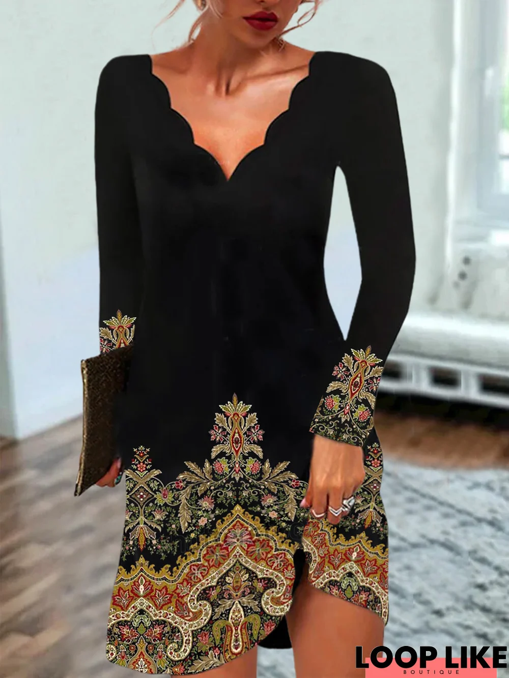 Long Sleeve Casual Printed Dress