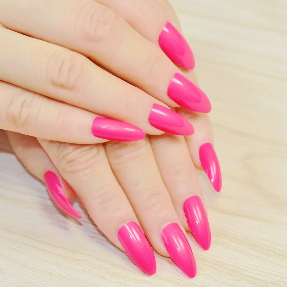 True Color Fashion Fake Nails Jujube Dark Red Stiletto Press On Nails DIY Manicure Tips Full Wrap Many colors 24pcs/kit-Nail Inspo