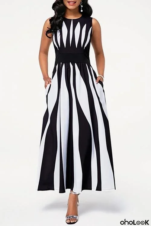 Radial Stripe Sleeveless Maxi Dress