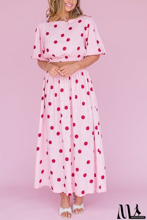 MidiSono - Polka Dot Puff Sleeve Maxi Skirts Set