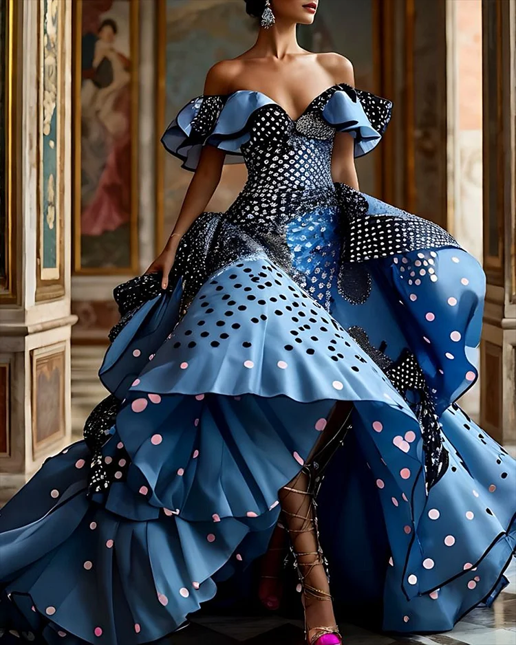 Women's Off-the-shoulder Polka Dot Ruffle Dress