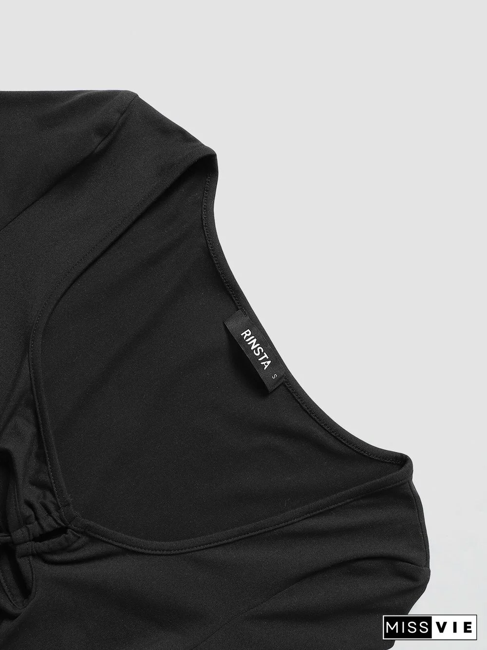 Solid Drawstring Square Collar Short Sleeve Crop Top