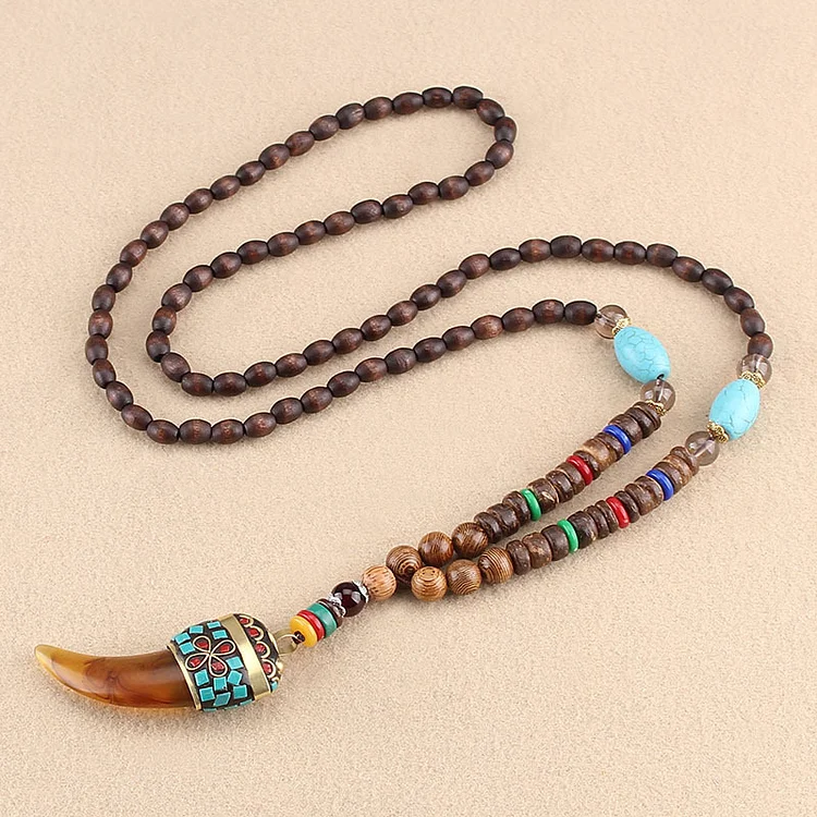 Men's Vintage Wood Beads Long Necklace