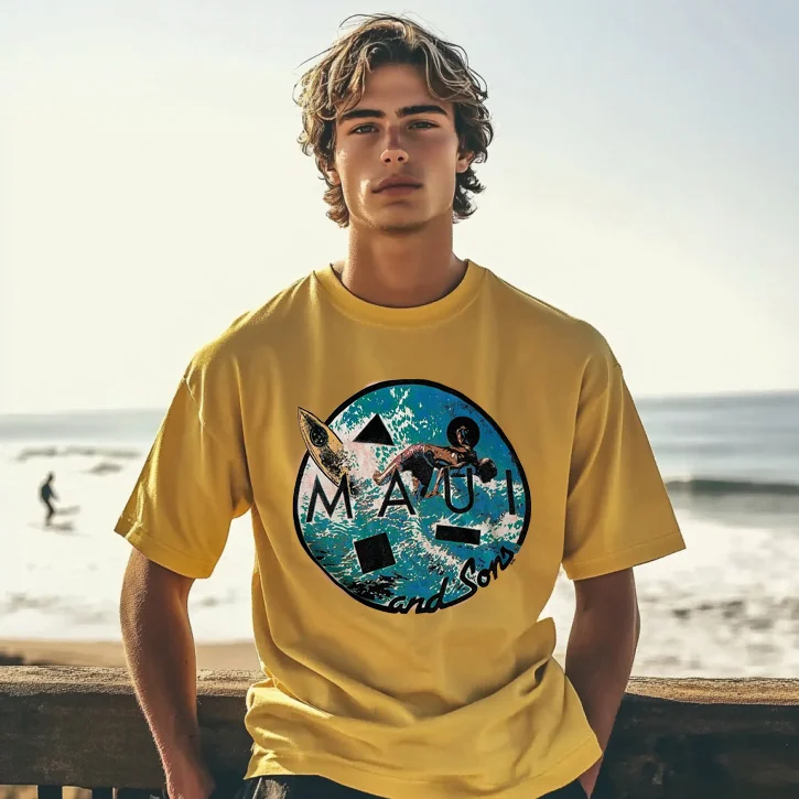  Vibrant Yellow Graphic T-Shirt for Beach and Casual Wear