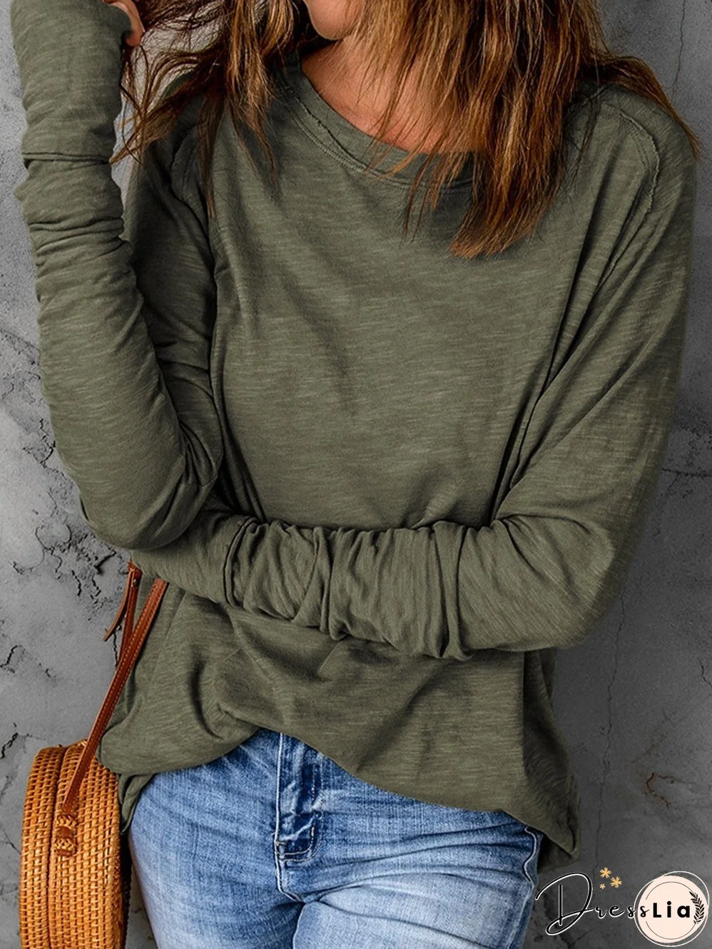 Green Classic Round Neck Long Sleeve Sweatshirt