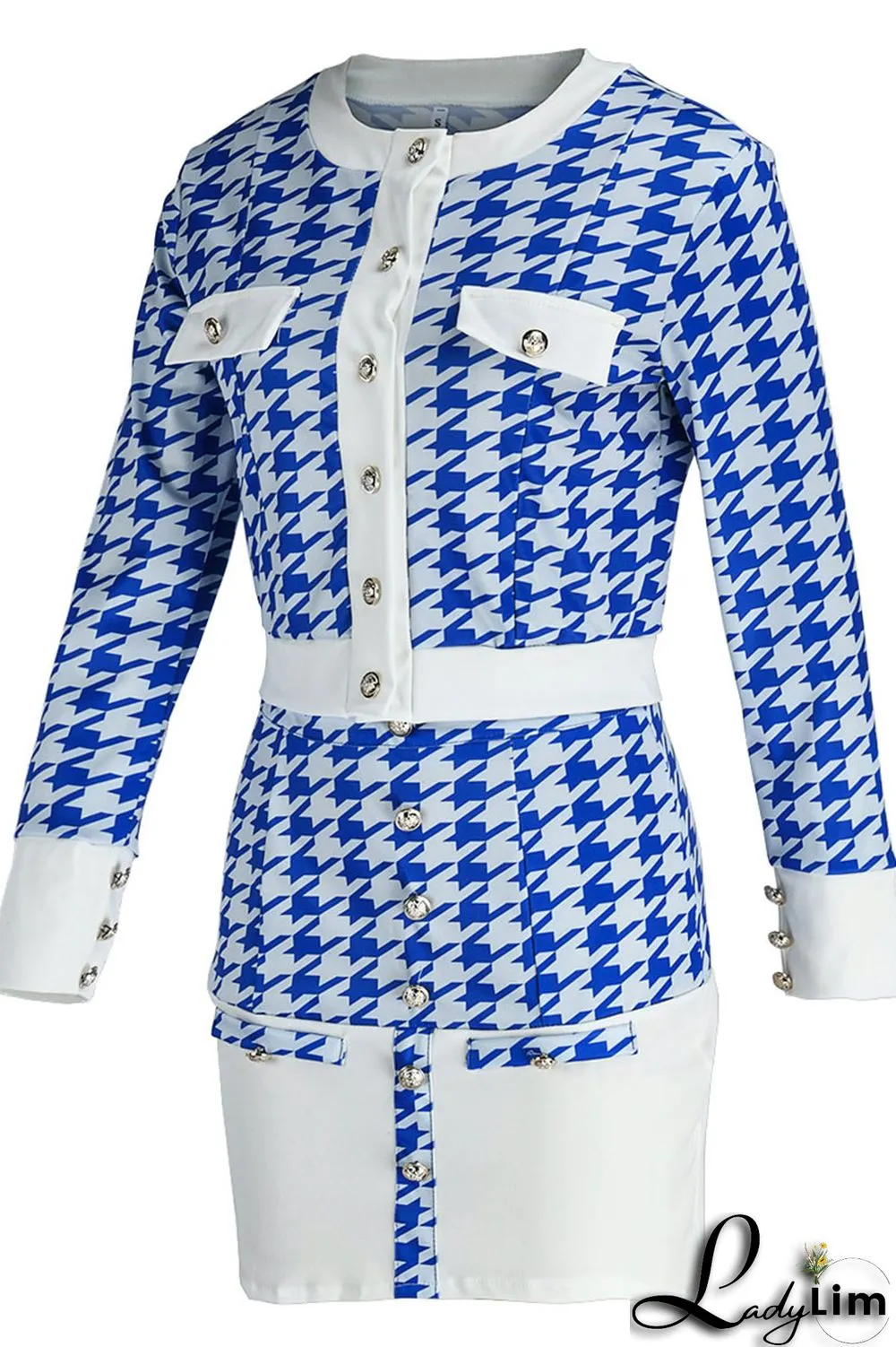 Black Fashion Sweet Plaid Solid Split Joint Buckle Buttons Long Sleeve Two Pieces