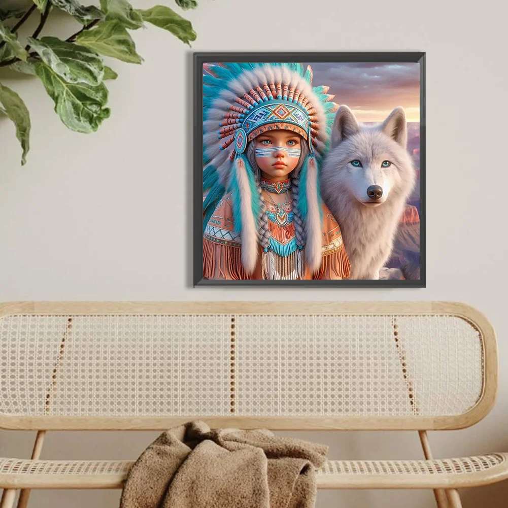 Diamond Painting - Full Round Drill - Indians Wolf(Canvas|40*40cm)