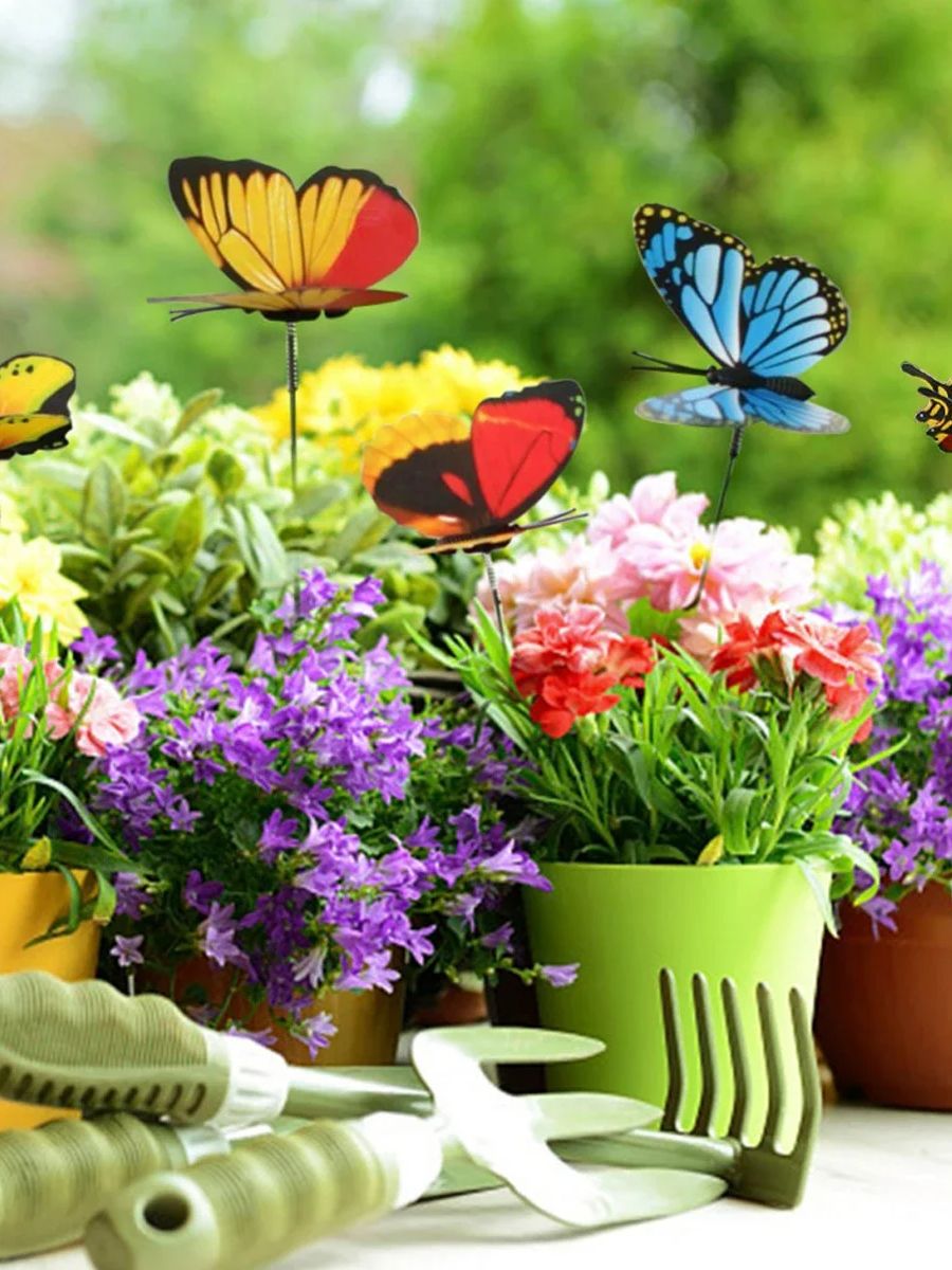 Tegooe 50PCS Colorful Simulation Butterfly Stakes - Outdoor Garden Plant Decoration