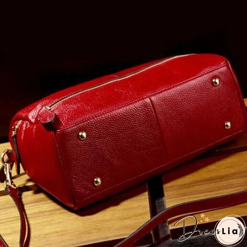 Cowhide PU Leather Handbag Multi Pockets Crossbody Bag