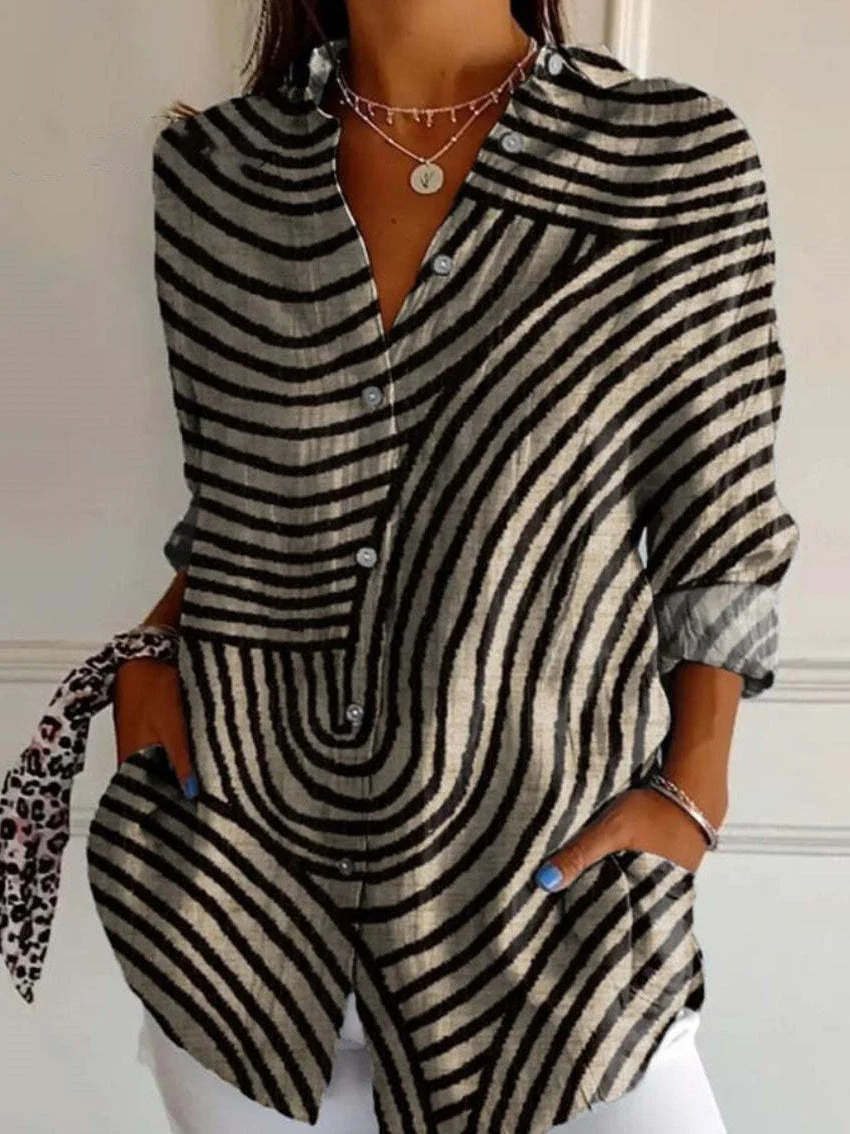 Women's Long Sleeve V-neck Graphic Printed Tops