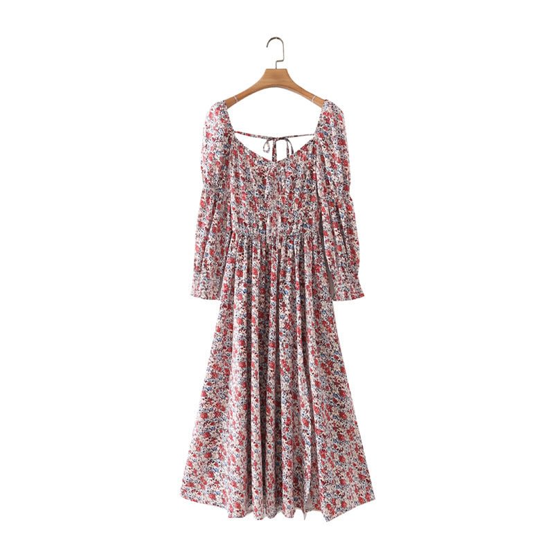 Women's Autumn Back Lace-up Long Printed Dress