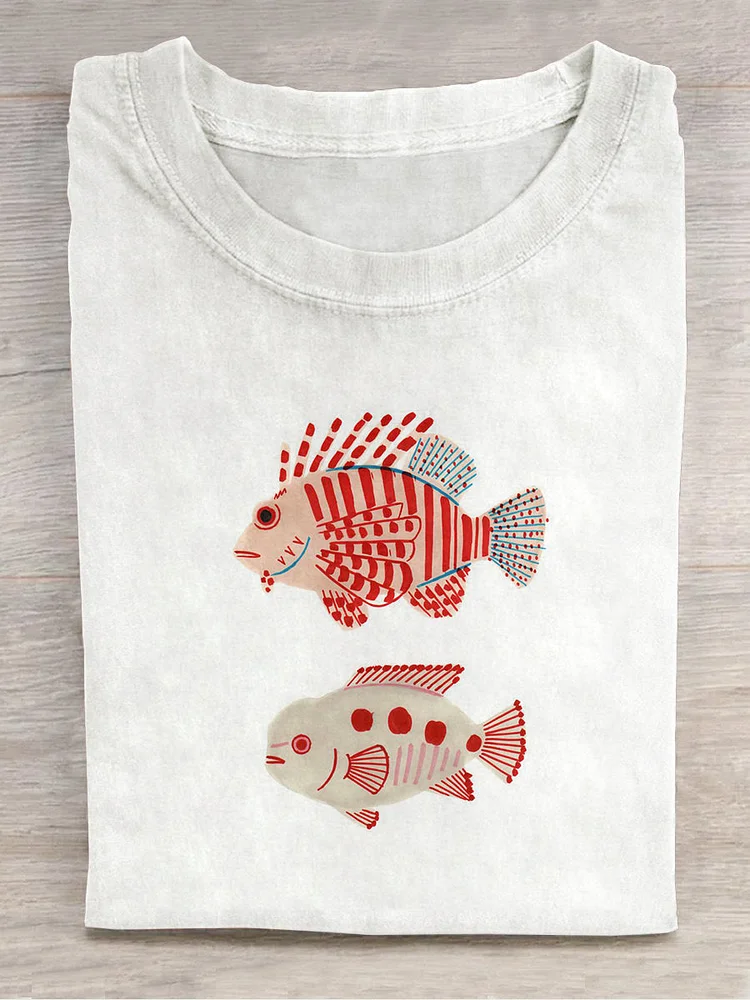 Teecade Teecade  Unisex Fish Art Print Crew Neck Short Sleeve T-Shirt