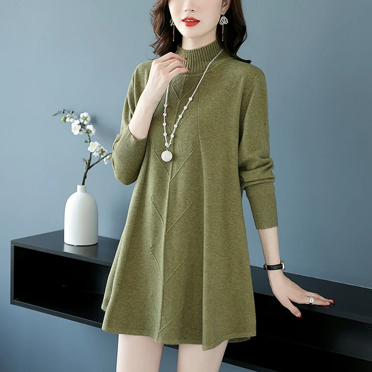 A-Line Mid-Length Loose Sweater Bottom Shirt