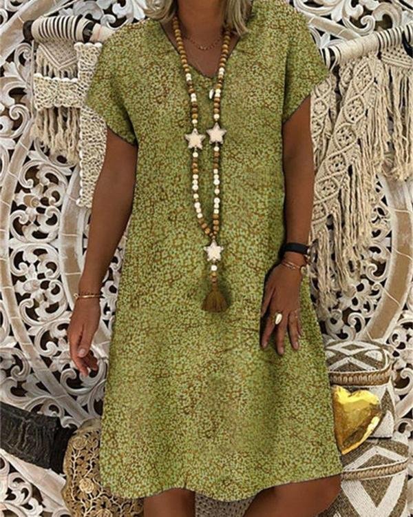 Women Casual Short Sleeve Printed Plus Size Dress